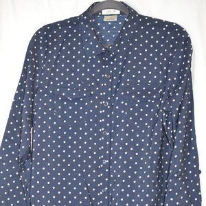 Van Heusen || Navy Blue and White Polka Dot Shirt || Women's Large